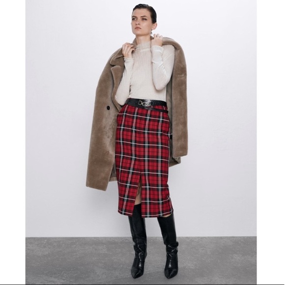 Zara Dresses & Skirts - Zara Red Plaid Pencil Skirt S